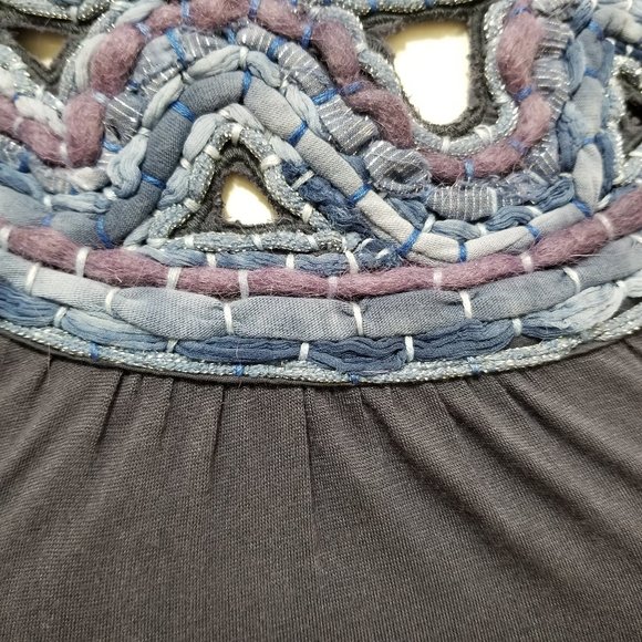 C. Keer top Small Fenestella Tee crochet neck peasant metallic Anthropologie - Picture 6 of 10